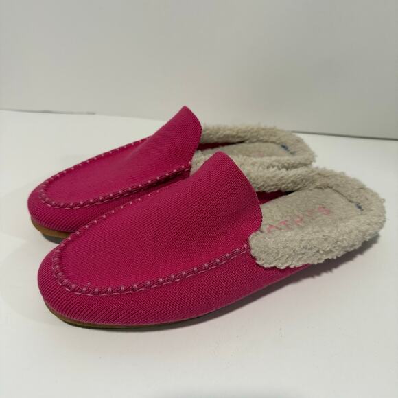 Rothy's Women's Merino Scuff Slippers Slip On Hot Pink Sherpa Size 7 Flat - Picture 1 of 7